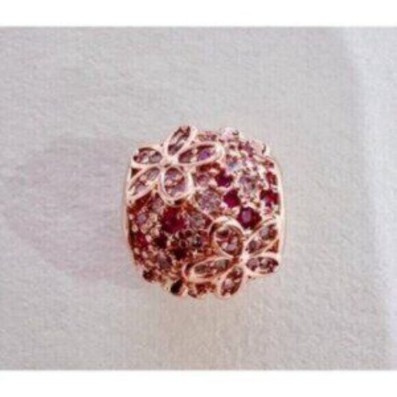 Pink Pav Daisy Flower Charm - 14k rose gold - Fits Pandora Charm Bracelets - Picture 3 of 5